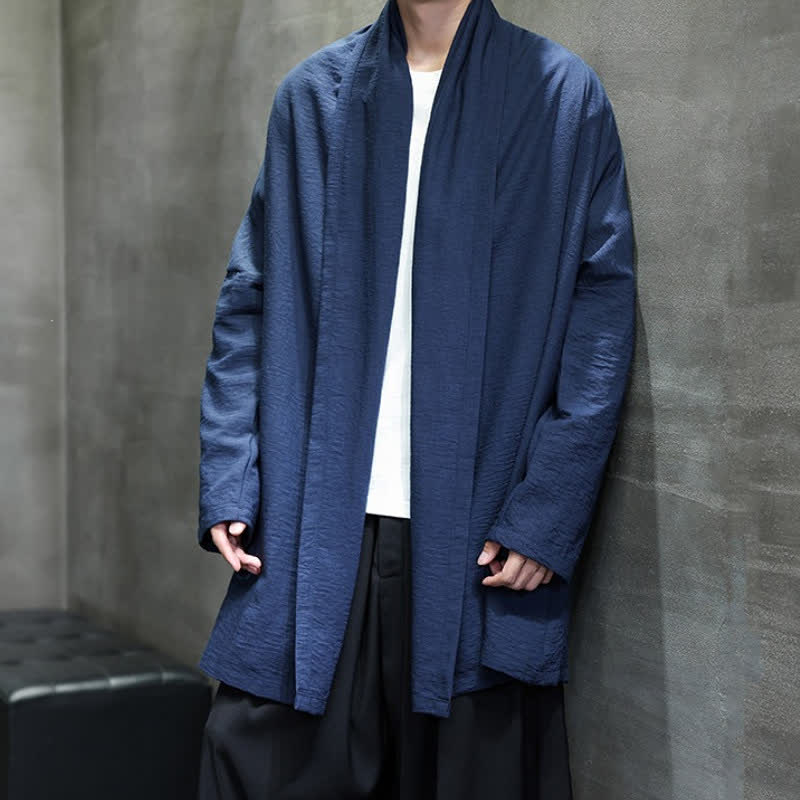 Buddha Stones Kimono minimaliste classique d'automne pour homme, uni, avec poche - image 19