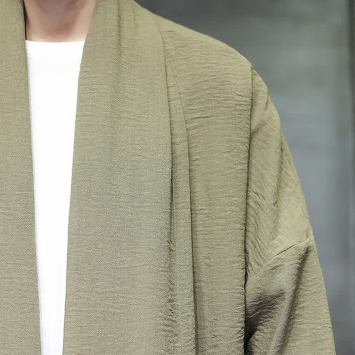 Buddha Stones Kimono minimaliste classique d'automne pour homme, uni, avec poche - image 11