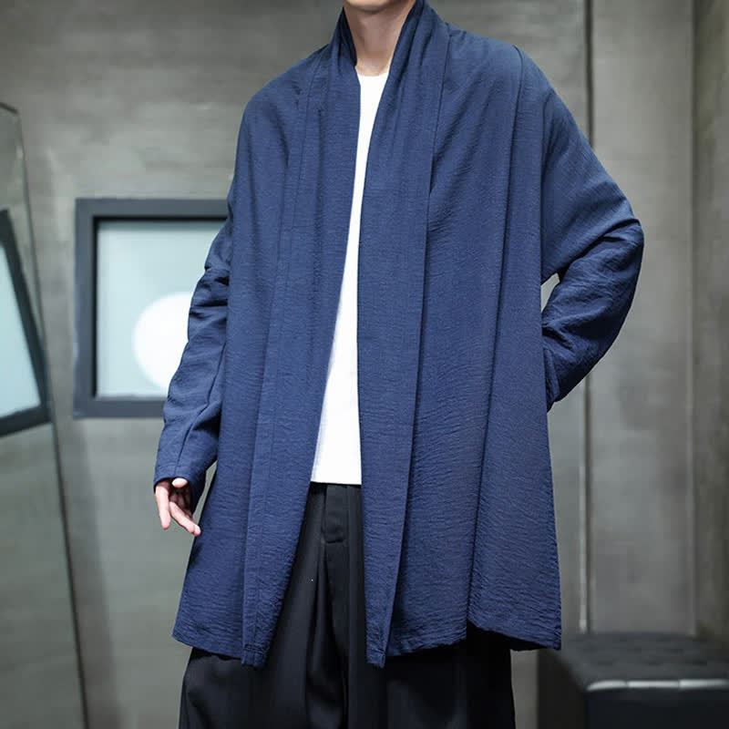Buddha Stones Kimono minimaliste classique d'automne pour homme, uni, avec poche - image 16