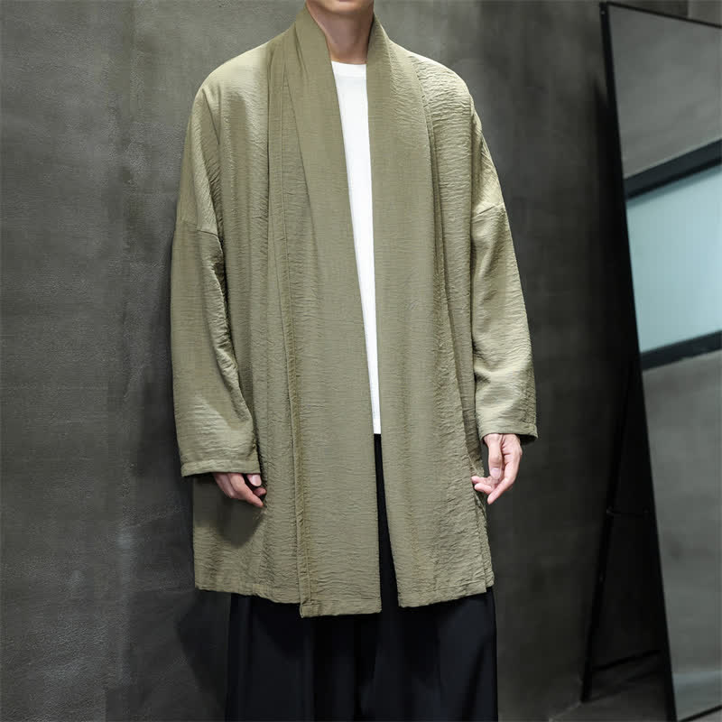 Buddha Stones Kimono minimaliste classique d'automne pour homme, uni, avec poche - image 9
