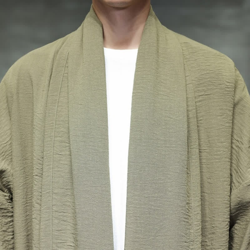 Buddha Stones Kimono minimaliste classique d'automne pour homme, uni, avec poche - image 10