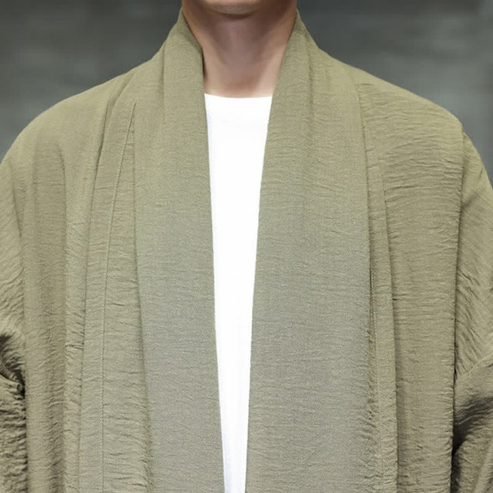 Buddha Stones Kimono minimaliste classique d'automne pour homme, uni, avec poche - image 10