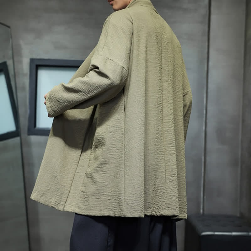 Buddha Stones Kimono minimaliste classique d'automne pour homme, uni, avec poche - image 4