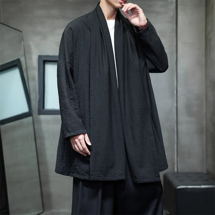 Buddha Stones Kimono minimaliste classique d'automne pour homme, uni, avec poche - image 25