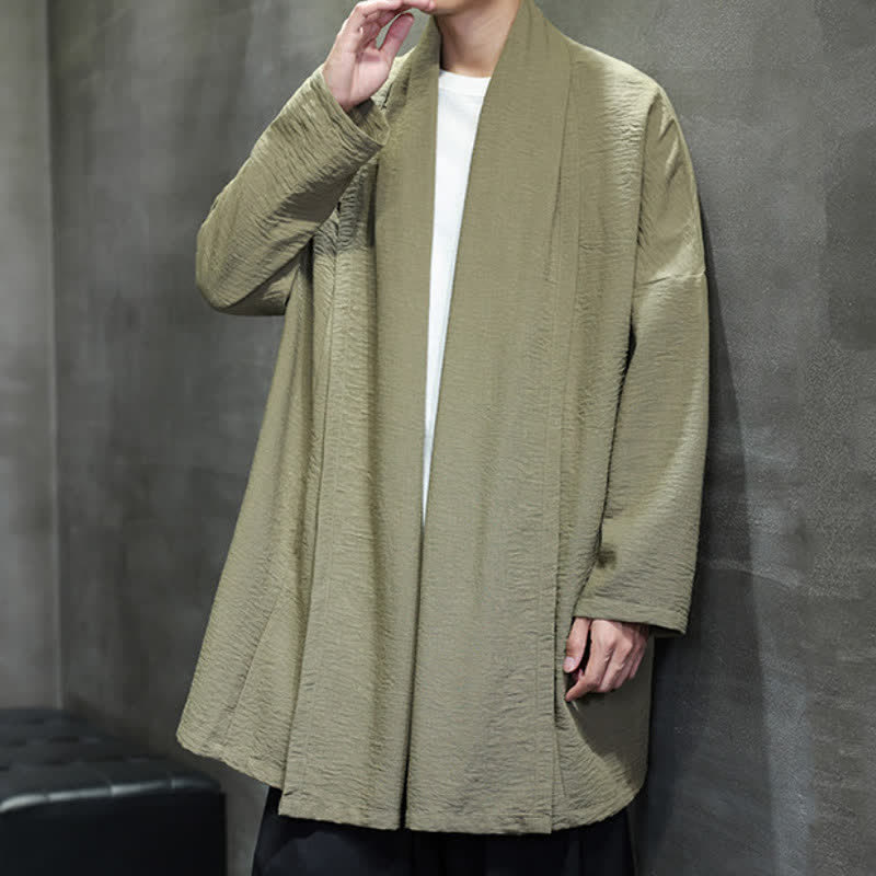 Buddha Stones Kimono minimaliste classique d'automne pour homme, uni, avec poche - image 3