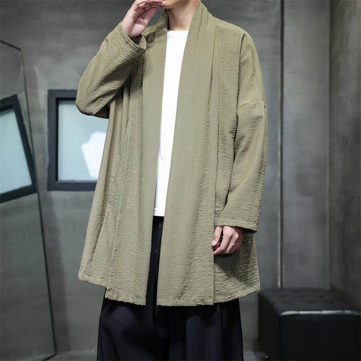 Buddha Stones Kimono minimaliste classique d'automne pour homme, uni, avec poche - DarkKhaki - US/UK/AU46，EU56 (3XL) - image 0