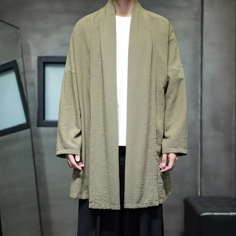 Buddha Stones Kimono minimaliste classique d'automne pour homme, uni, avec poche - image 1