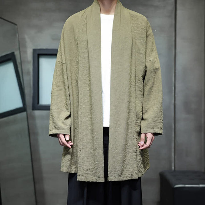 Buddha Stones Kimono minimaliste classique d'automne pour homme, uni, avec poche - image 1