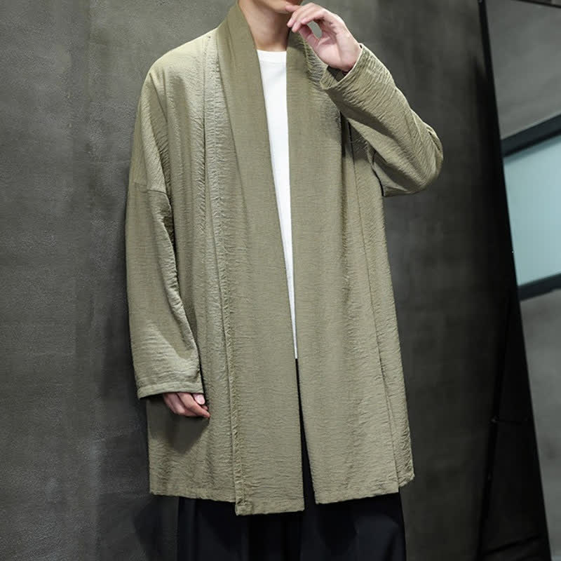 Buddha Stones Kimono minimaliste classique d'automne pour homme, uni, avec poche - image 2