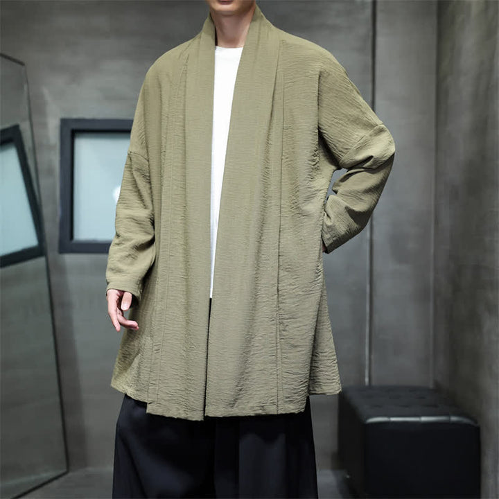Buddha Stones Kimono minimaliste classique d'automne pour homme, uni, avec poche - image 7
