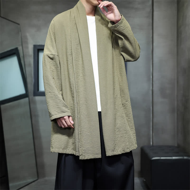 Buddha Stones Kimono minimaliste classique d'automne pour homme, uni, avec poche - image 8