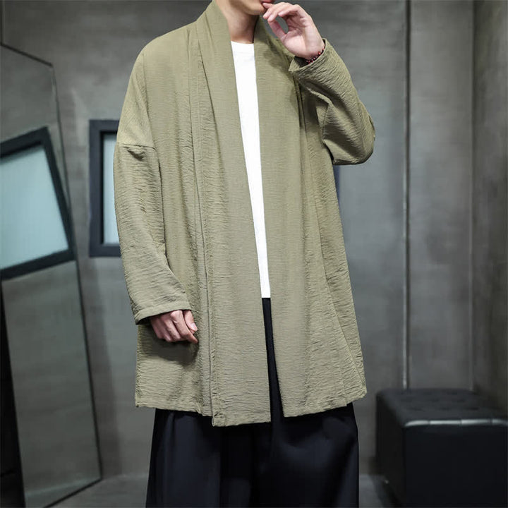 Buddha Stones Kimono minimaliste classique d'automne pour homme, uni, avec poche - image 8