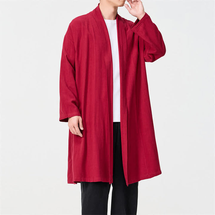 Buddha Stones Kimono homme uni style Tang minimaliste rétro automne - Cramoisi - US/UK/AU48，EU58(5XL) - image 17