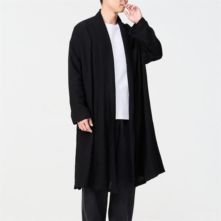 Buddha Stones Kimono homme uni style Tang minimaliste rétro automne - Noir - US/UK/AU48，EU58(5XL) - image 10