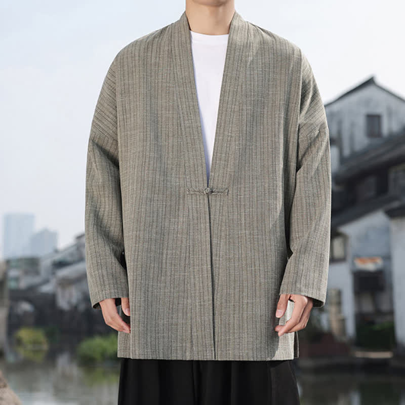 Buddha Stones Kimono minimaliste à un bouton brandebourg pour homme, style printemps, couleur unie - image 1