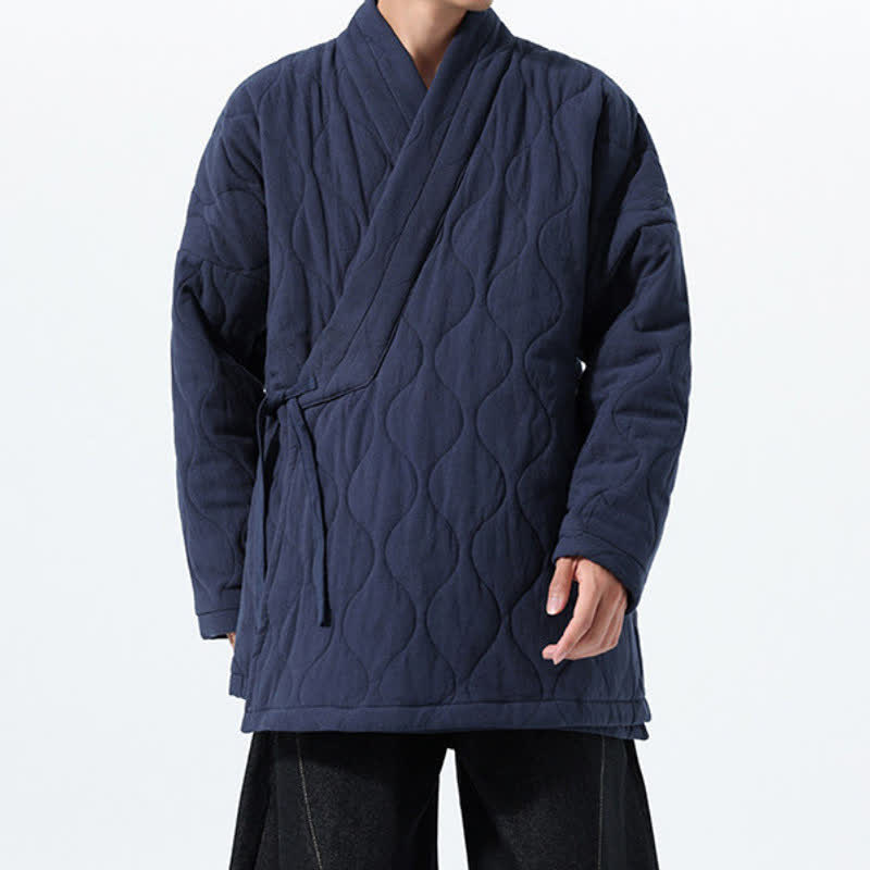 Buddha Stones Kimono homme uni style Tang minimaliste automne-hiver, fermeture portefeuille, cordon de serrage, rembourrage épais, poches - image 1