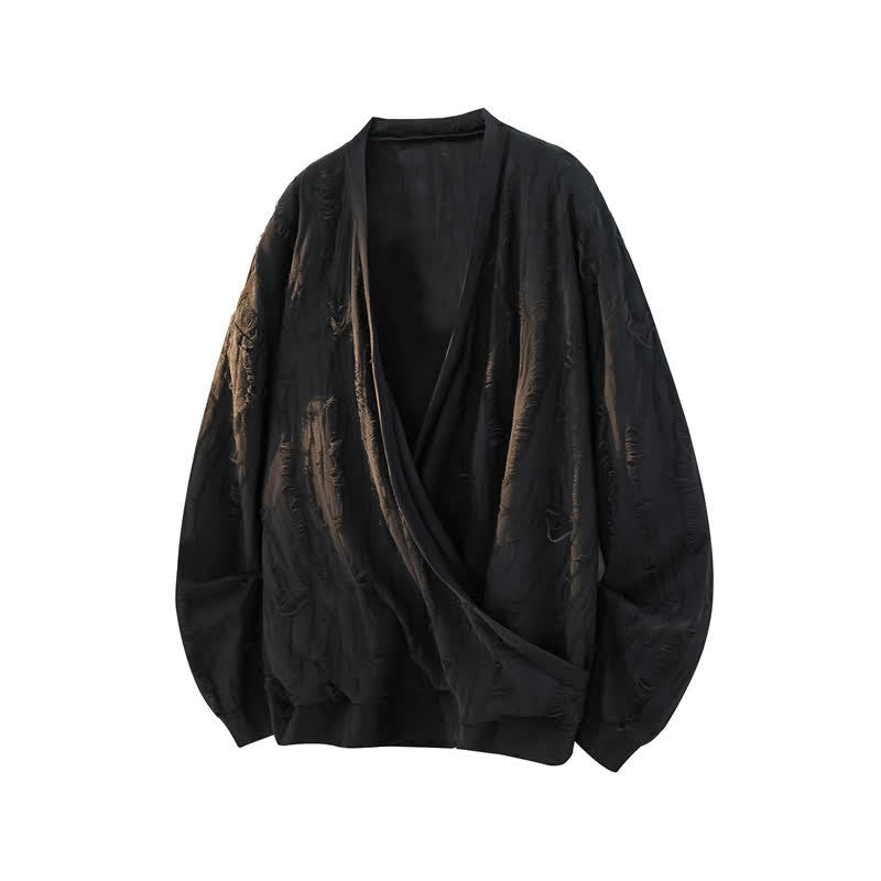 Buddha Stones T-shirts à manches longues pour hommes, style automne décontracté vintage, col en V ajouré - Noir - US/UK/AU50，EU60 (5XL) - image 2