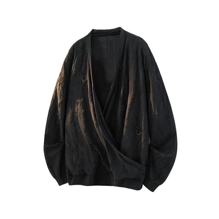 Buddha Stones T-shirts à manches longues pour hommes, style automne décontracté vintage, col en V ajouré - Noir - US/UK/AU50，EU60 (5XL) - image 2