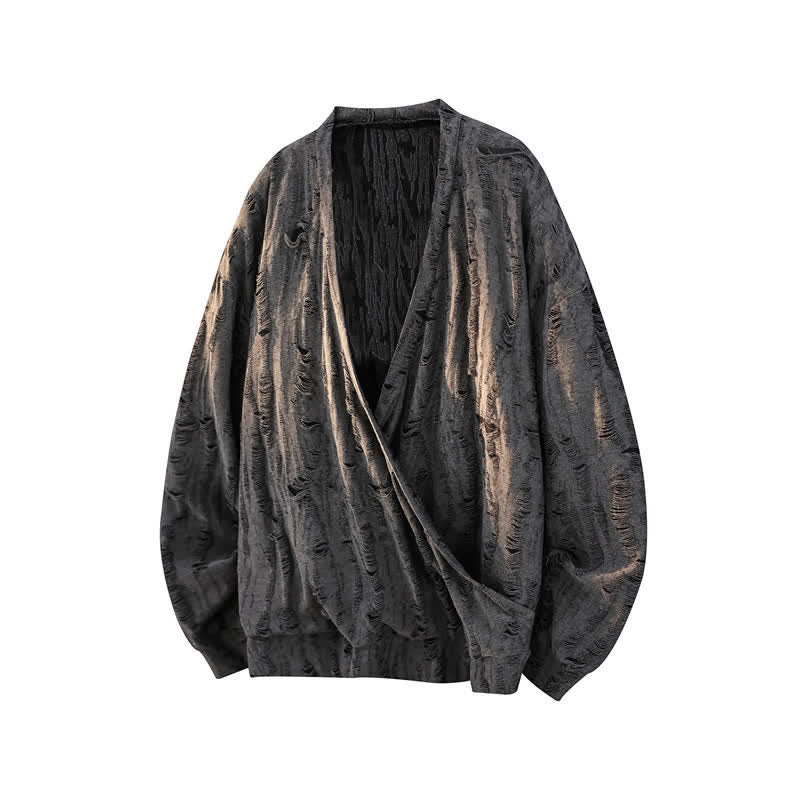 Buddha Stones T-shirts à manches longues pour hommes, style automne décontracté vintage, col en V ajouré - Gris terne - US/UK/AU50，EU60 (5XL) - image 0