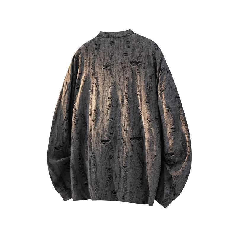 Buddha Stones T-shirts à manches longues pour hommes, style automne décontracté vintage, col en V ajouré - image 1