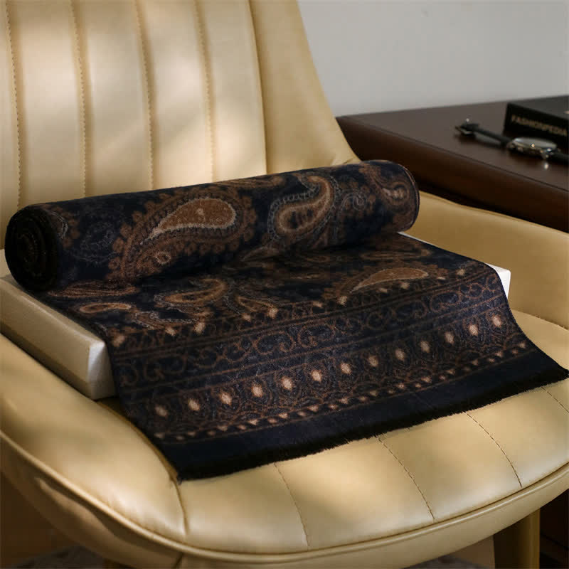 Buddha Stones Écharpe chaude pour homme à pompons et motif cachemire vintage automne-hiver - image 1