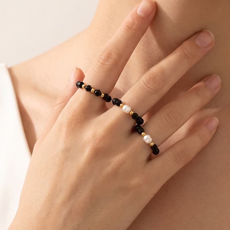 Buddha Stones Bague empilable à facettes en spinelle noire - image 7