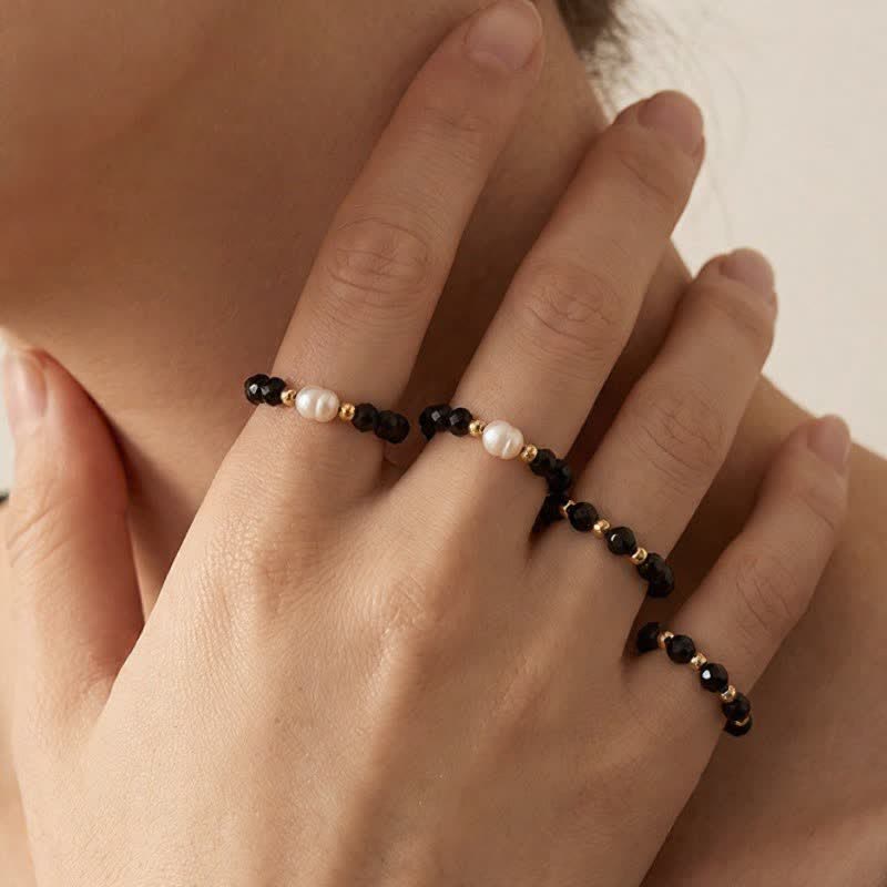 Buddha Stones Bague empilable à facettes en spinelle noire - image 8