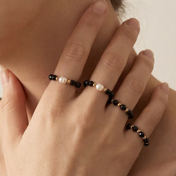 Buddha Stones Bague empilable à facettes en spinelle noire - image 8