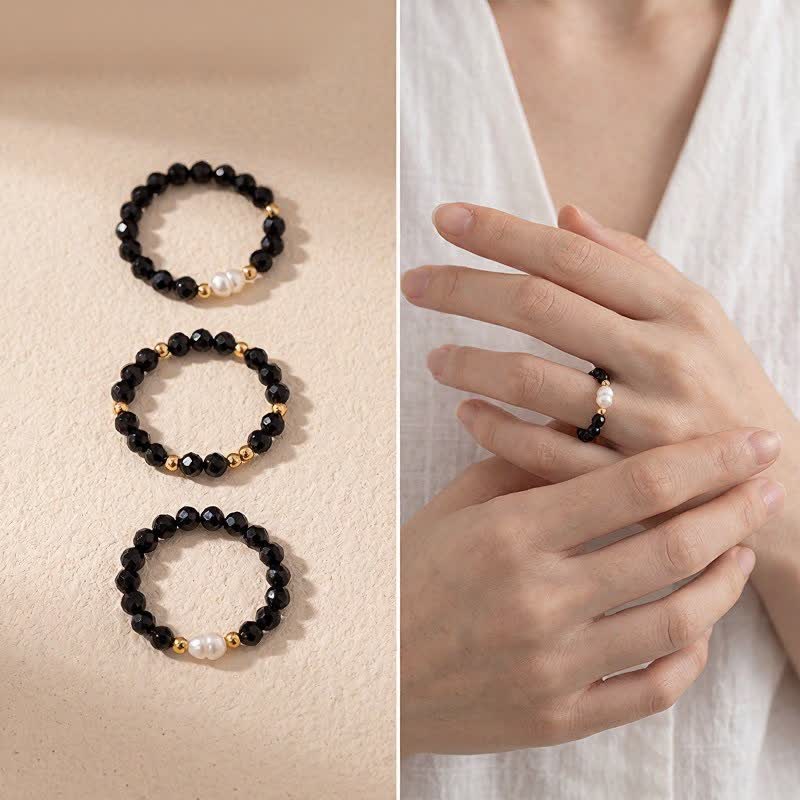 Buddha Stones Bague empilable à facettes en spinelle noire - image 3