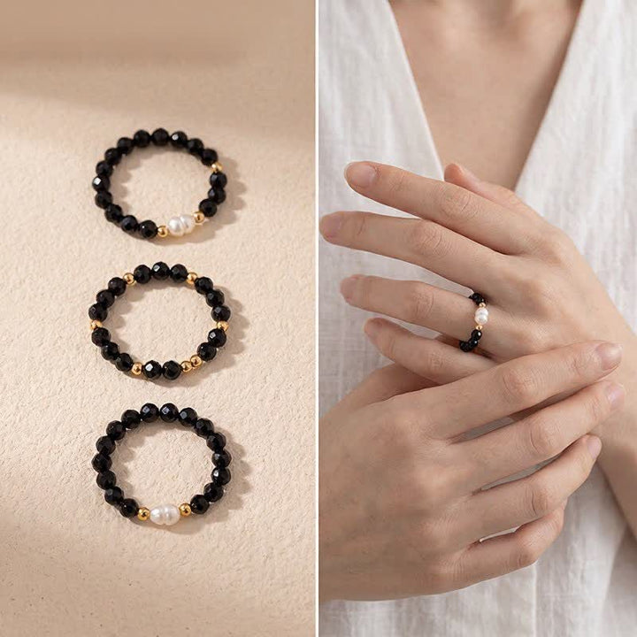 Buddha Stones Bague empilable à facettes en spinelle noire - image 3