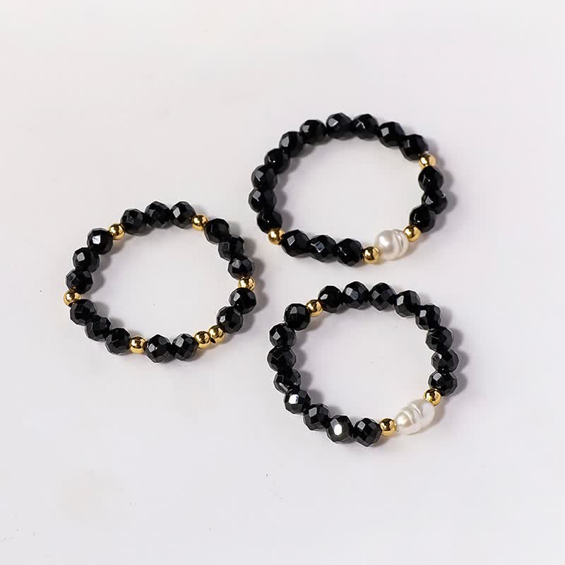 Buddha Stones Bague empilable à facettes en spinelle noire - image 1
