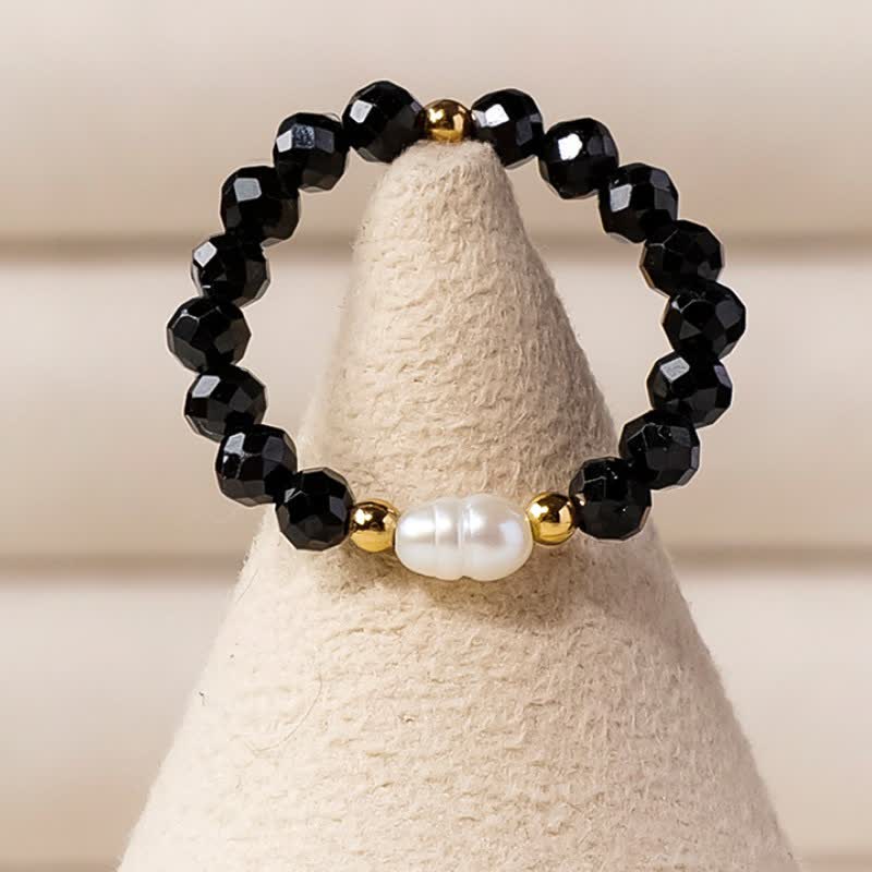 Buddha Stones Bague empilable à facettes en spinelle noire - image 2