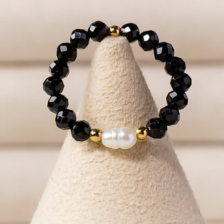 Buddha Stones Bague empilable à facettes en spinelle noire - image 2