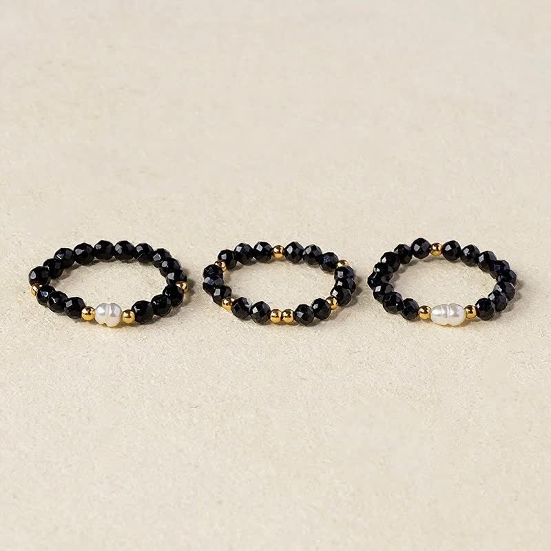 Buddha Stones Bague empilable à facettes en spinelle noire - Spinelle noire (Motive ♥ Protection) - image 0