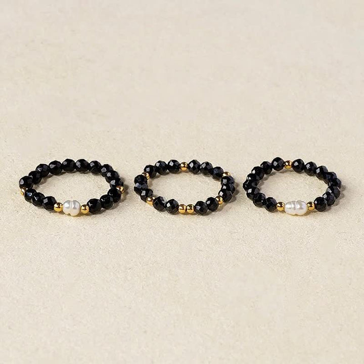 Buddha Stones Bague empilable à facettes en spinelle noire - Spinelle noire (Motive ♥ Protection) - image 0