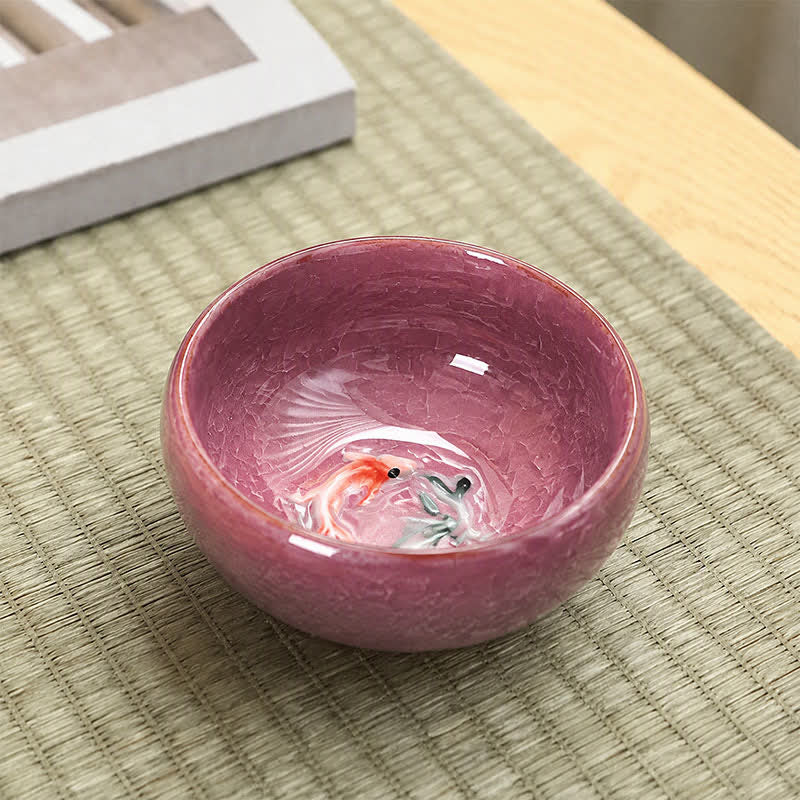 Buddha Stones Tasse à thé Gongfu en céramique à motif de carpes koï et glaçure craquelée - Violet - image 2