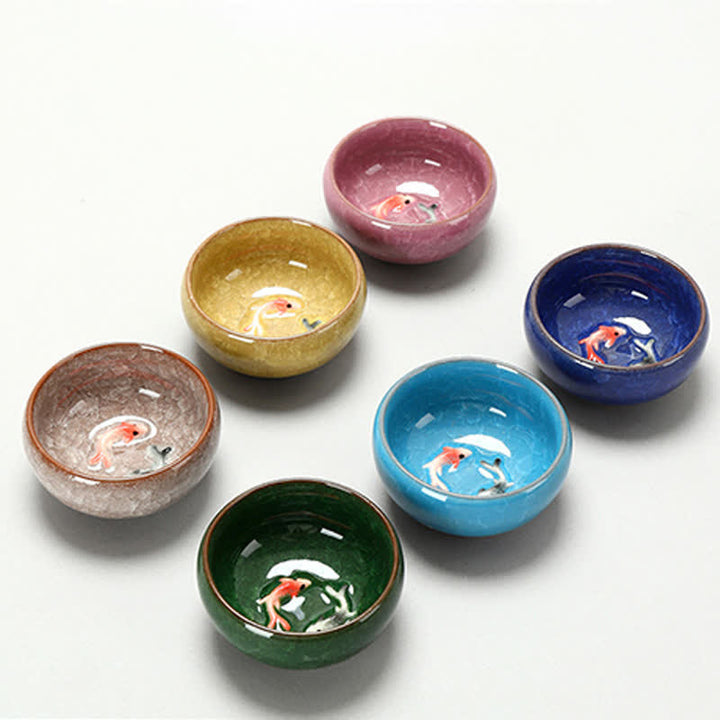 Buddha Stones Tasse à thé Gongfu en céramique à motif de carpes koï et glaçure craquelée - image 13
