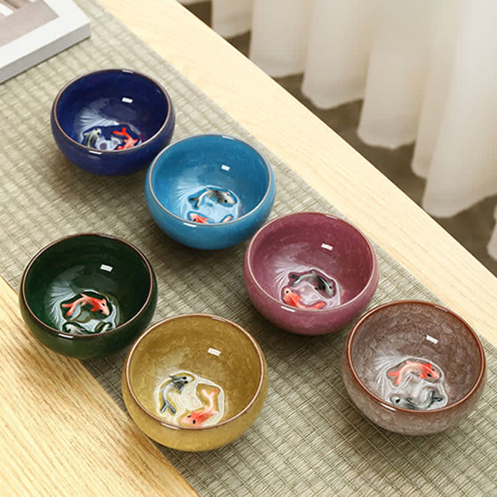 Buddha Stones Tasse à thé Gongfu en céramique à motif de carpes koï et glaçure craquelée - image 12