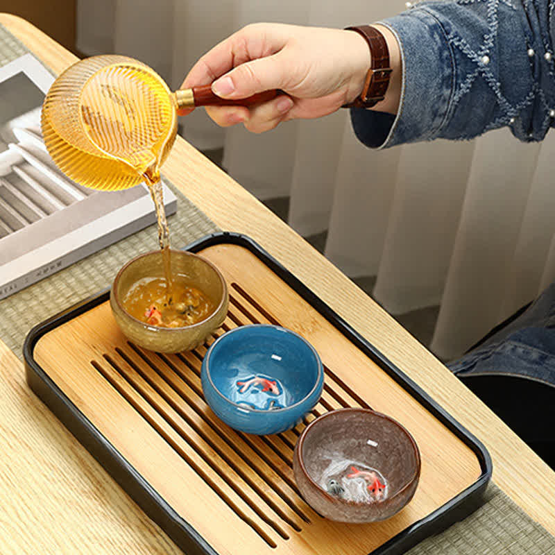 Buddha Stones Tasse à thé Gongfu en céramique à motif de carpes koï et glaçure craquelée - image 10