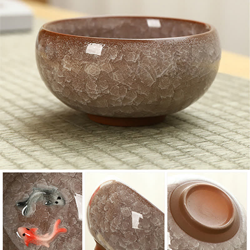 Buddha Stones Tasse à thé Gongfu en céramique à motif de carpes koï et glaçure craquelée - image 8