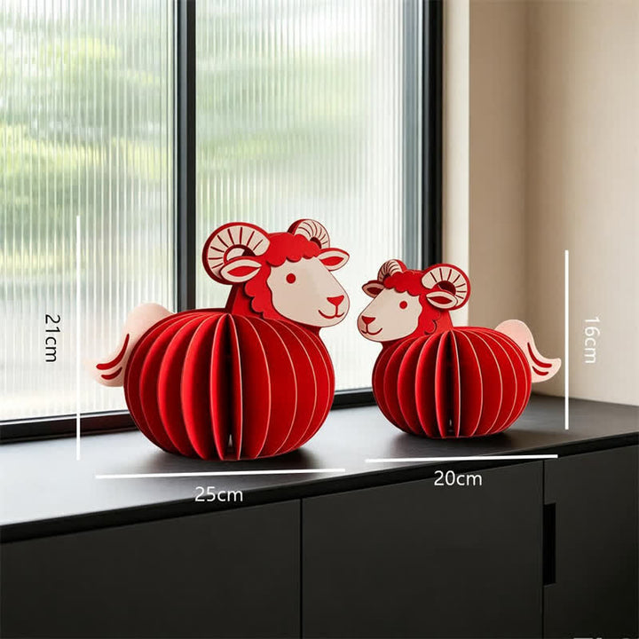 Buddha Stones Décoration de table mignonne en feutrine rouge représentant un mouton, symbole de prospérité et de l'année de la Chèvre (zodiaque chinois). - image 6