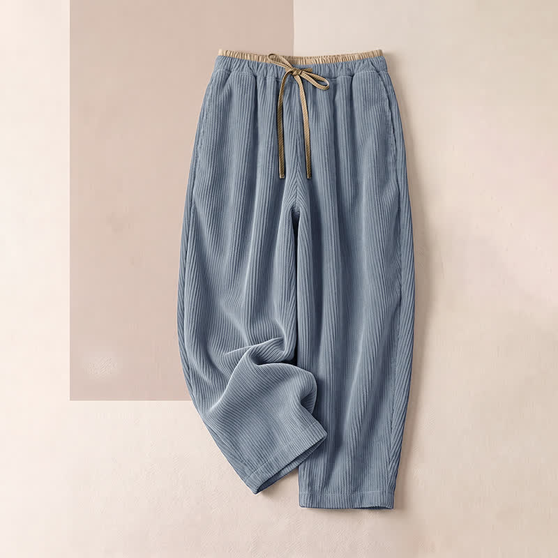 Buddha Stones Pantalon harem femme automne-hiver vintage à taille élastique et cordon de serrage, avec poches - Bleu clair - Pantalon harem - US16，UK/AU20，EU48 (3XL) - image 0