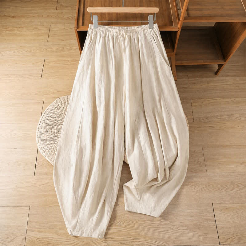 Buddha Stones Pantalon sarouel classique décontracté printemps-été à cordon de serrage, couleur unie, court, avec poches - Blanc antique - US12, UK/AU16, EU44 (3XL) - image 1
