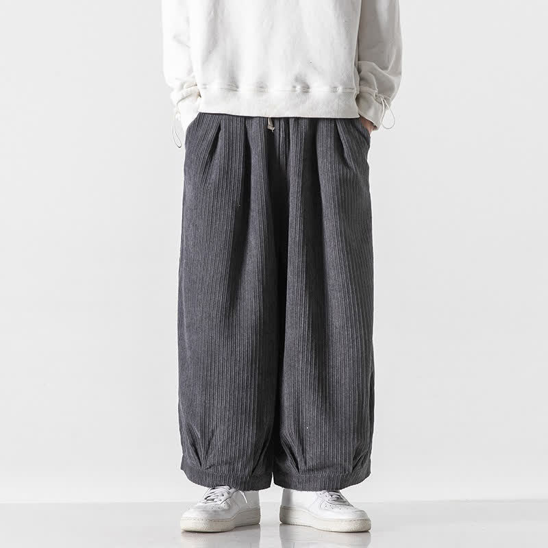 Buddha Stones Pantalon court uni en velours côtelé, coupe décontractée, minimaliste, avec cordon de serrage et poches, idéal pour le printemps et l'automne. - Gris ardoise foncé - US/UK/AU46, EU56 (5XL) - image 0