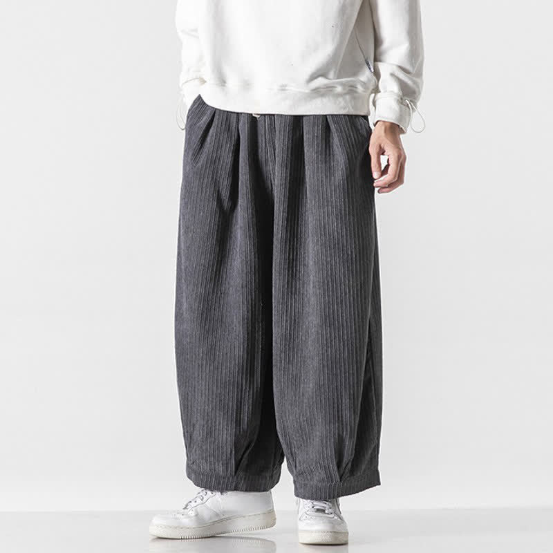 Buddha Stones Pantalon court uni en velours côtelé, coupe décontractée, minimaliste, avec cordon de serrage et poches, idéal pour le printemps et l'automne. - image 1
