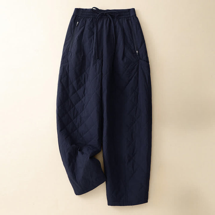 Buddha Stones Pantalon d'hiver classique décontracté à cordon de serrage géométrique et chevilles courtes, coupe droite, avec poches - Bleu nuit - US8-10, UK/AU12-14, EU40-42 (2XL) - image 0