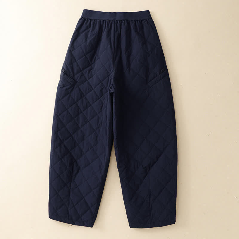 Buddha Stones Pantalon d'hiver classique décontracté à cordon de serrage géométrique et chevilles courtes, coupe droite, avec poches - image 1