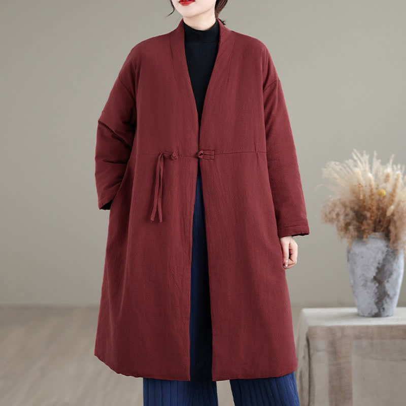 Buddha Stones Manteau d'hiver minimaliste décontracté pour femme, à cordon de serrage, uni, avec poches - FireBrick - US8-10, UK/AU12-14, EU40-42 (XL) - image 0