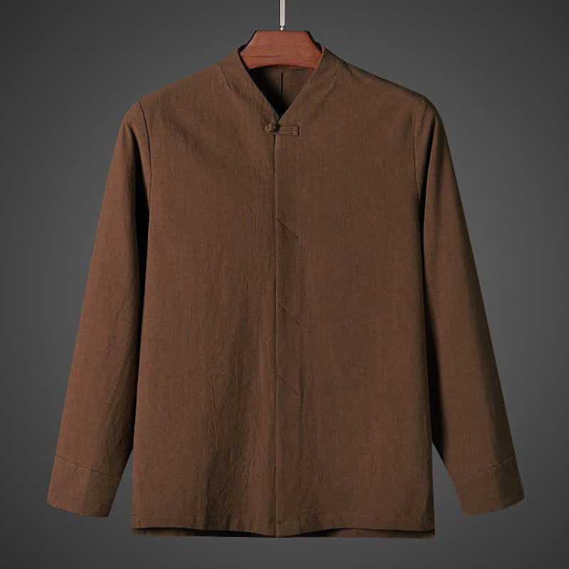 Buddha Stones Chemises à manches longues pour hommes Pankou, style Tang simple automne - Terre de sienne - US/UK/AU44, EU54 (5XL) - image 0