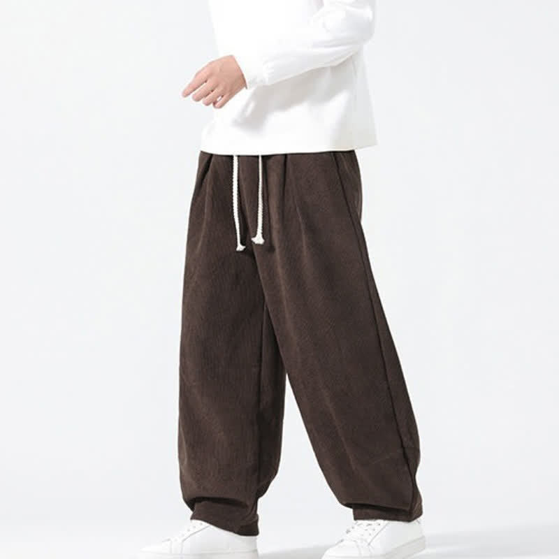 Buddha Stones Pantalon homme décontracté automne-hiver minimaliste à cordon de serrage, coupe droite, avec poches - SaddleBrown - US/UK/AU46, EU56 (5XL) - image 0